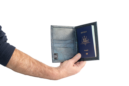 Vegan Leather Passport Holder - Blue