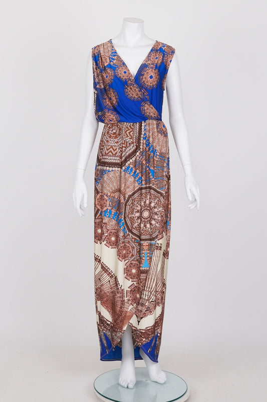 Sheike Blue Patterned Wrap Maxi Dress 10