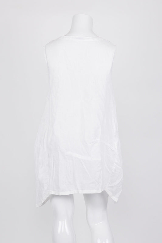 Banana Blue White Sleeveless 100% Linen Dress M