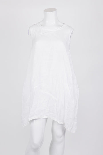 Banana Blue White Sleeveless 100% Linen Dress M