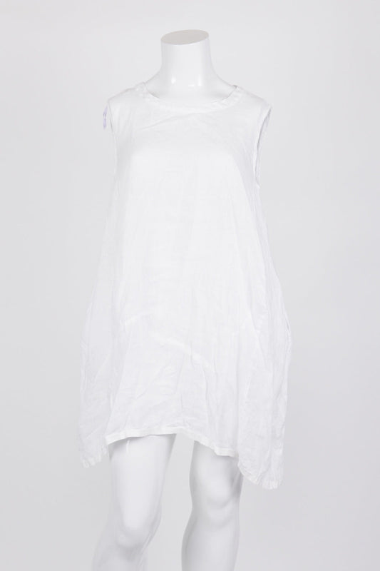 Banana Blue White Sleeveless 100% Linen Dress M