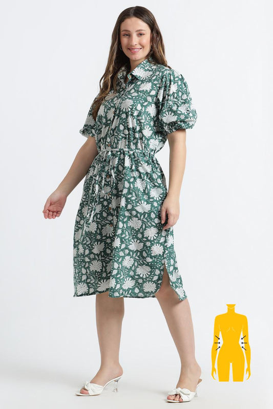 Sia Cotton Shirt Dress - Green