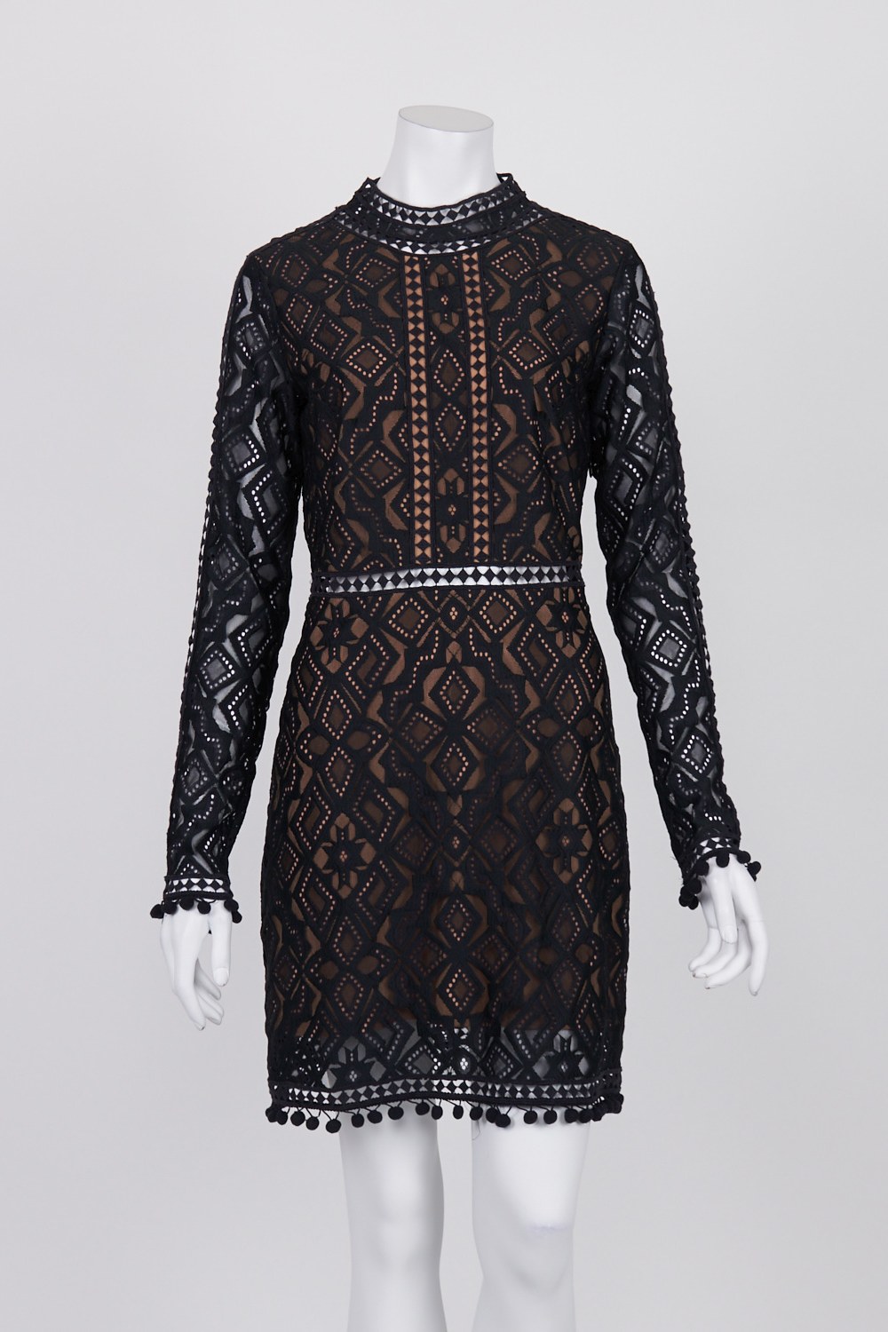 For Love & Lemons Black Lace Long Sleeve Dress