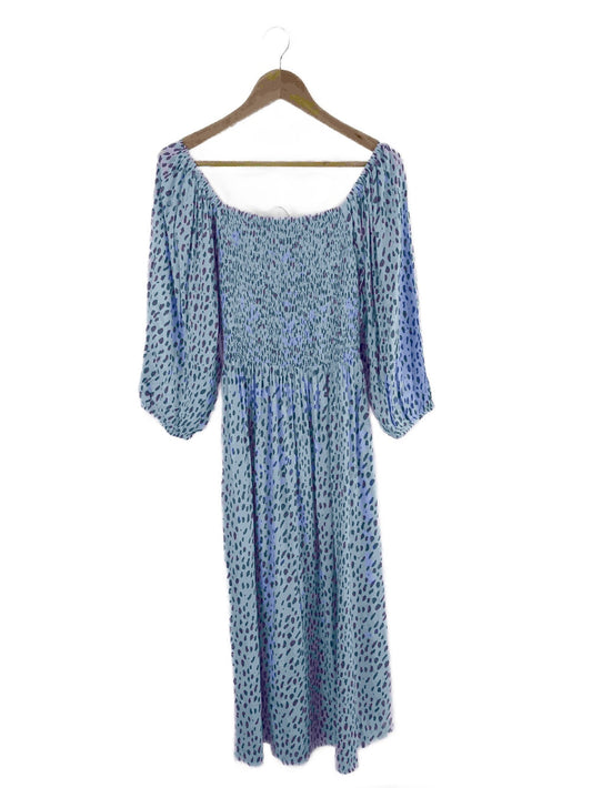 Cartel-&-Willow-'Devon'-Blue-Leopard-Print-Shirred-Dress-L