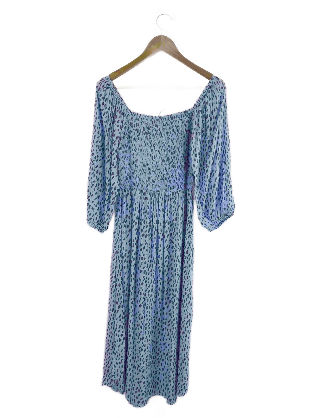 Cartel-&-Willow-'Devon'-Blue-Leopard-Print-Shirred-Dress-L