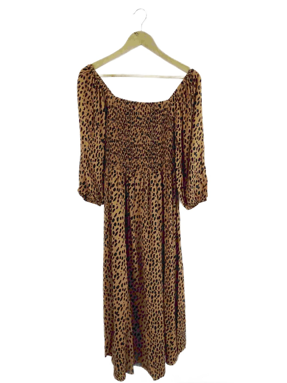 Cartel-&-Willow-'Devon'-Brown-Leopard-Print-Shirred-Dress-L