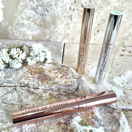 Award winning mascara design with 3 different polished aluminium cases to choose from. Reusable, 100% recyclable and sustainable. Good for the planet. In rose gold, plush pink and silver