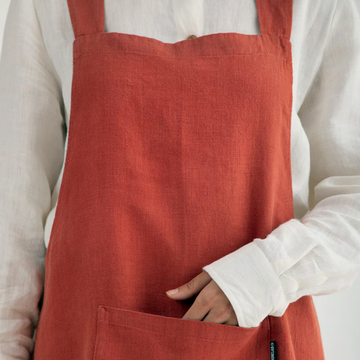 Coral Orange Linen Apron