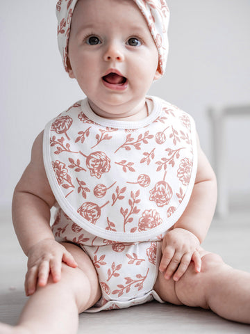 Organic Cotton Bib & Bloomers Set - Blush Peony