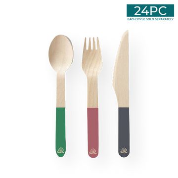 Wooden Coloured Cutlery 24PC Set