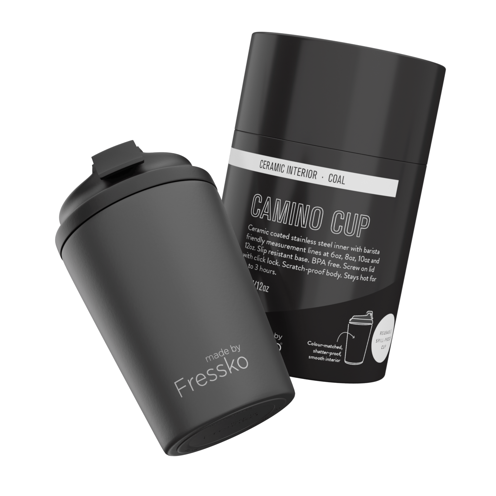 Reusable Cup | Ceramic Camino 340ml/12oz - Coal Made By Fressko