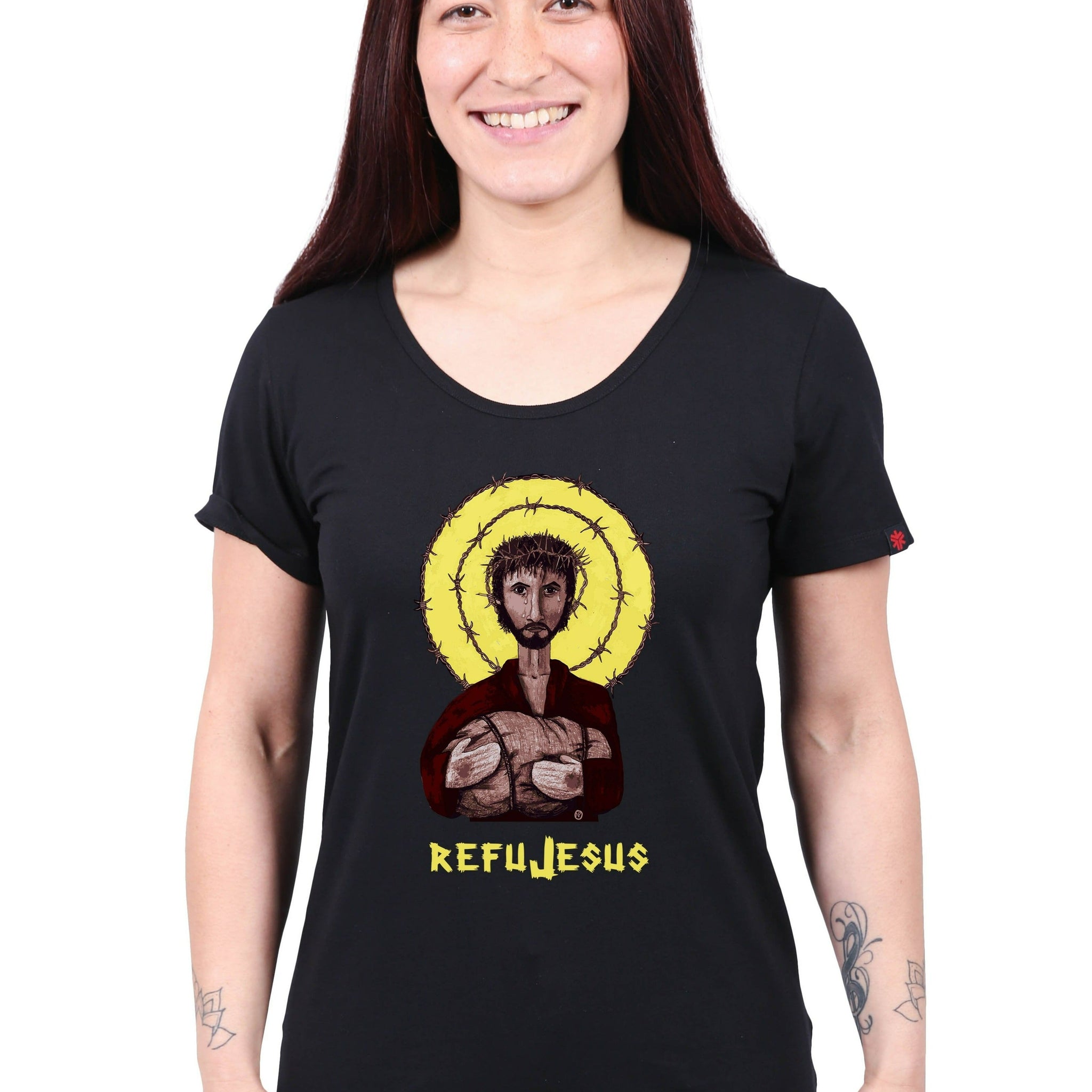 REFUJESUS PRINTED T-SHIRT, WOMENS BLACK