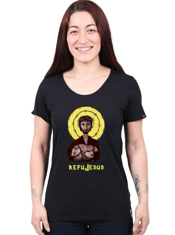 REFUJESUS PRINTED T-SHIRT, WOMENS BLACK