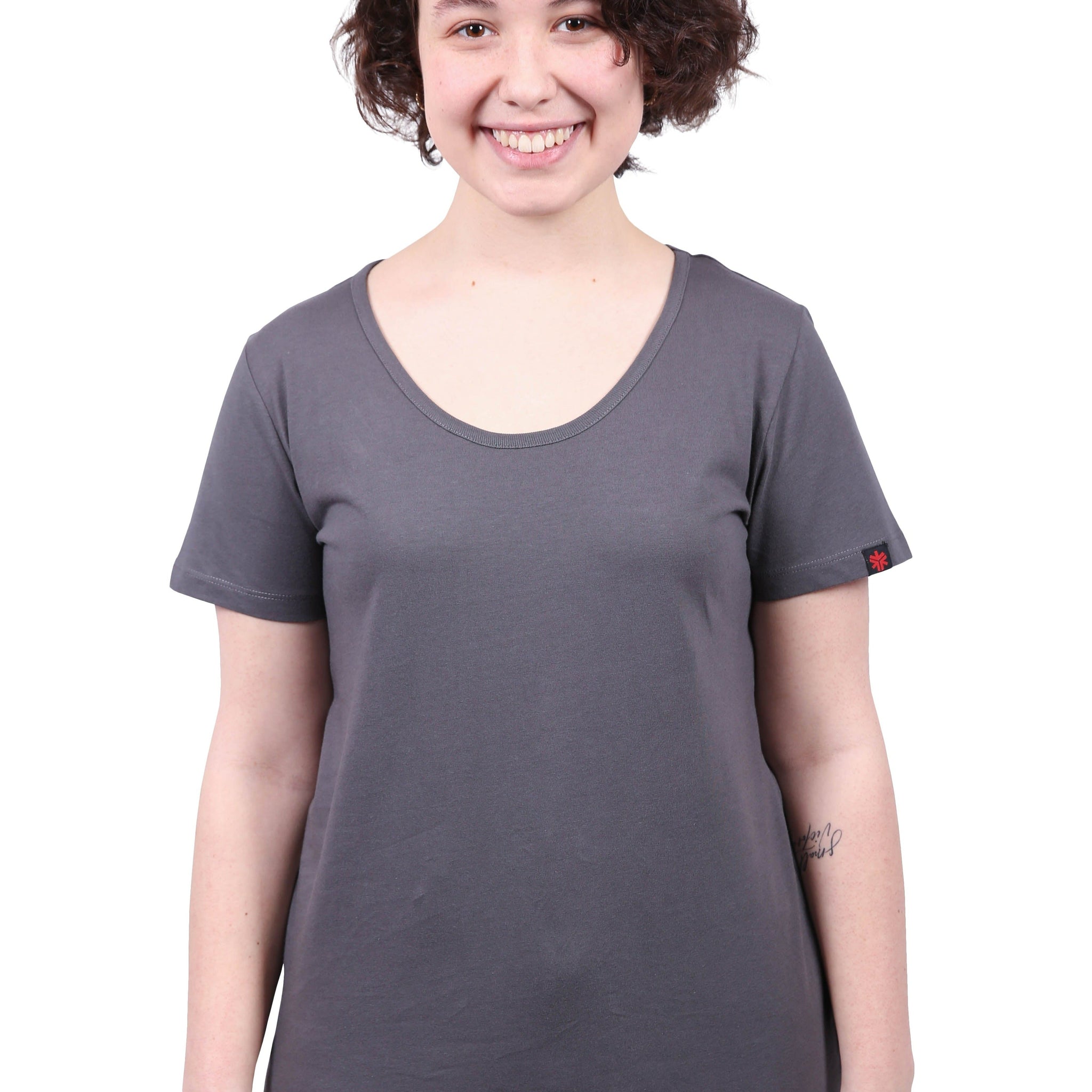 Round Neck T-shirt, Womens Charcoal