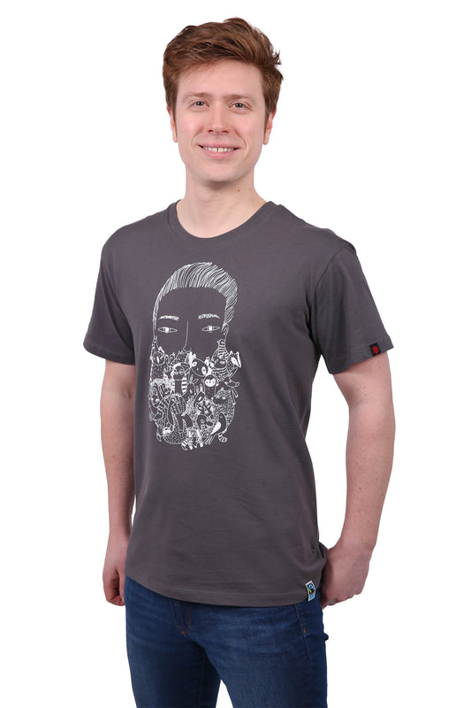 Zoo Beard Printed T-Shirt, Unisex Charcoal