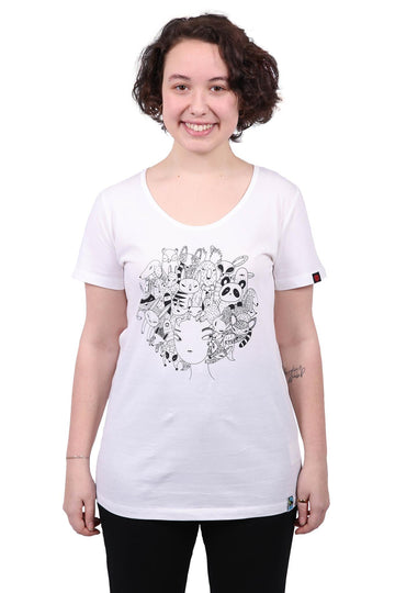 Zoo Hair Printed T-Shirt, Womens White