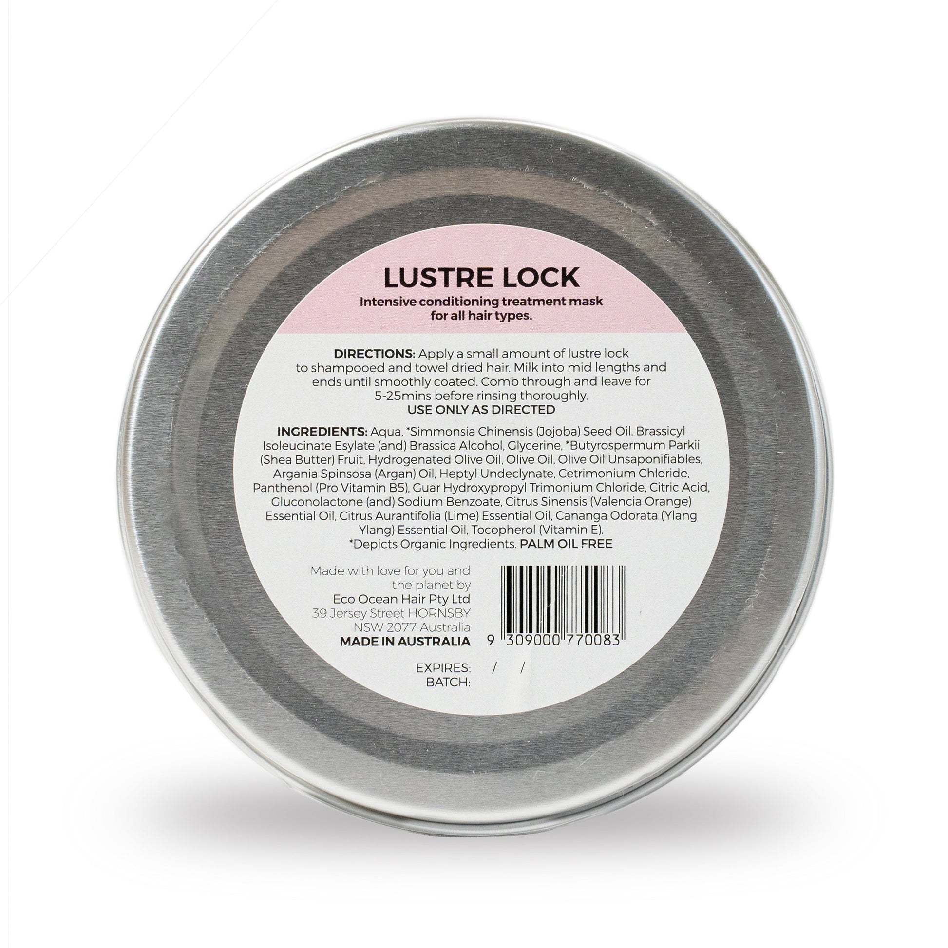 Back of tub of lustre lock eco ocean haircare