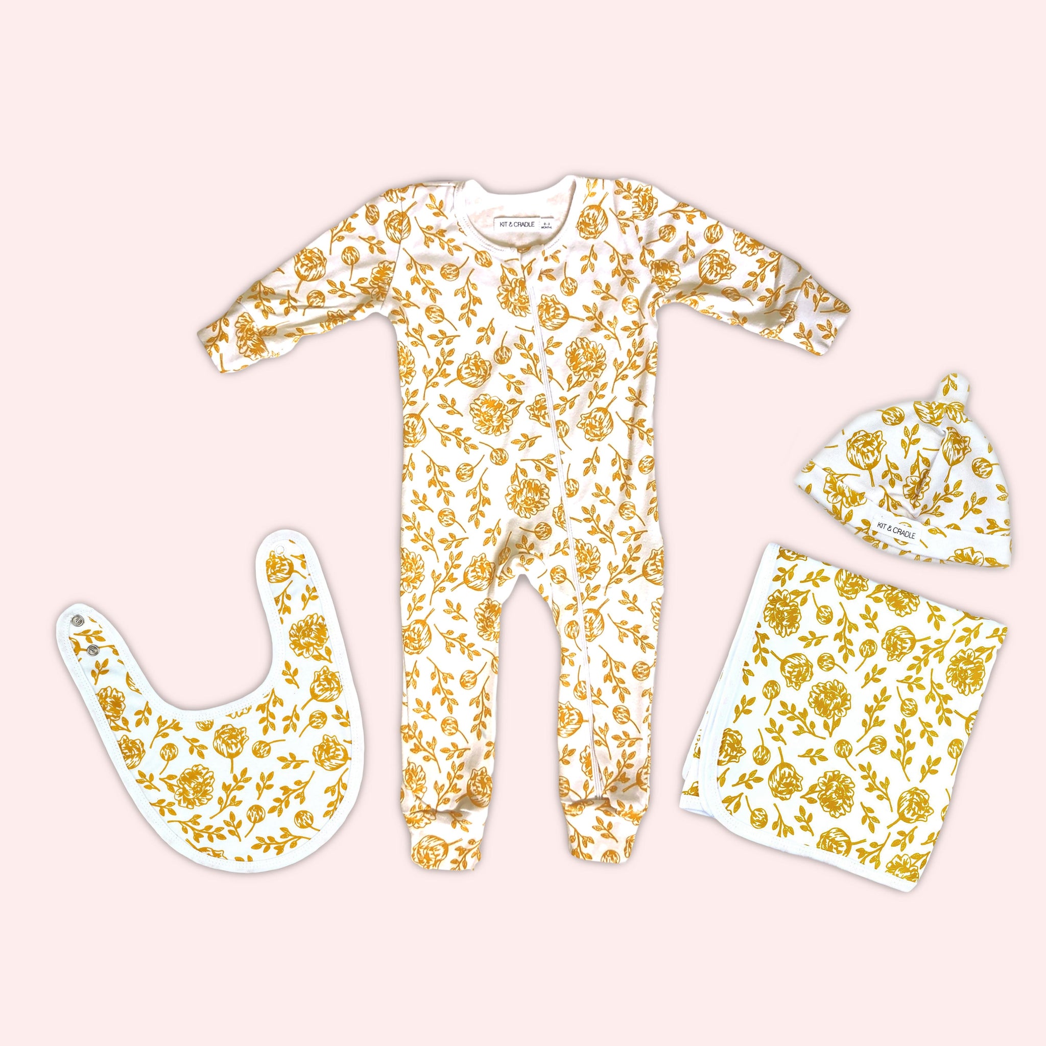 Organic Cotton Newborn Full Bodysuit Bundle - Golden Peony