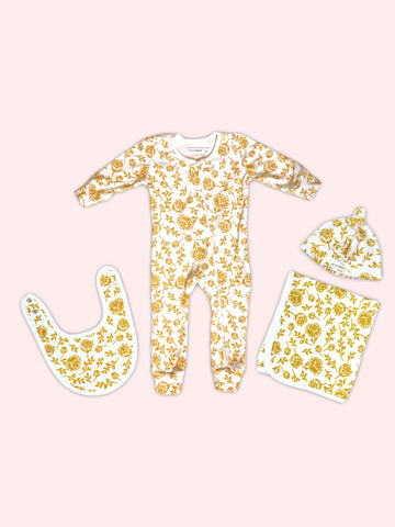 Organic Cotton Newborn Full Bodysuit Bundle - Golden Peony