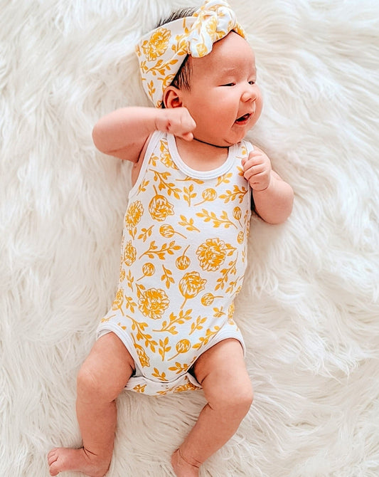 SALE Organic Singlet Bodysuit - Golden Peony