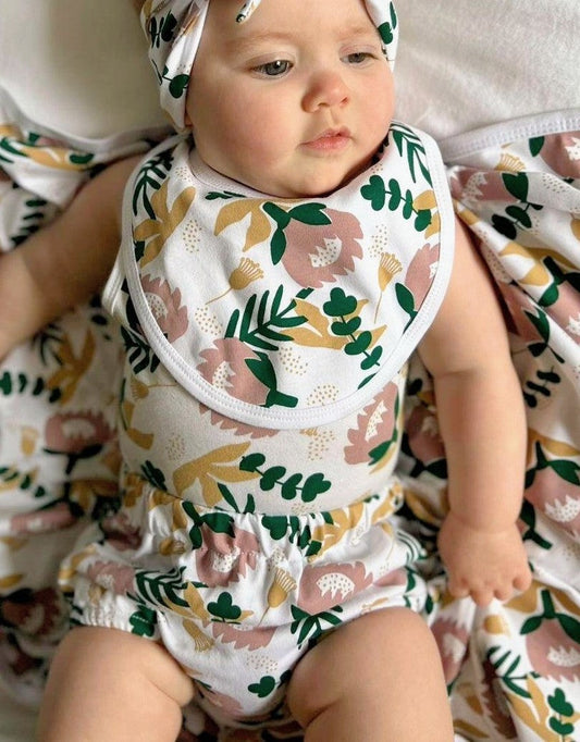 Organic Cotton Bib & Bloomers Set - Protea