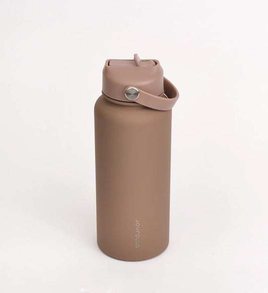 Insulated Water Bottle 1 litre - Straw Lid - Mocha