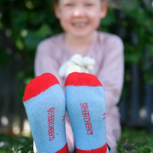 Kids Merino Gumboot Socks | Light Blue Clouds