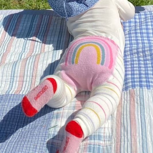 Baby Merino Crew Socks | Light Pink Stripe