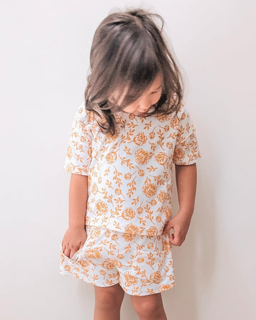 Organic Cotton Tee & Shorts Set - Golden Peony