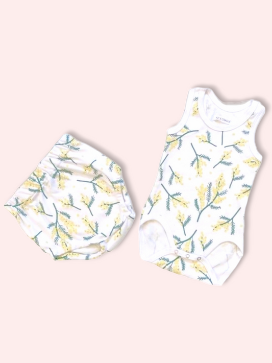 Organic Cotton Singlet & Bloomers Set - Wattle