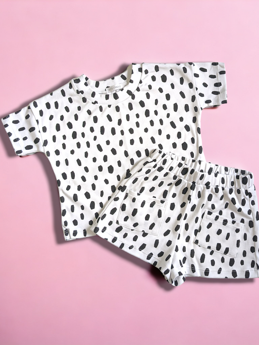 Organic Cotton Tee & Shorts Set - Black Cheetah