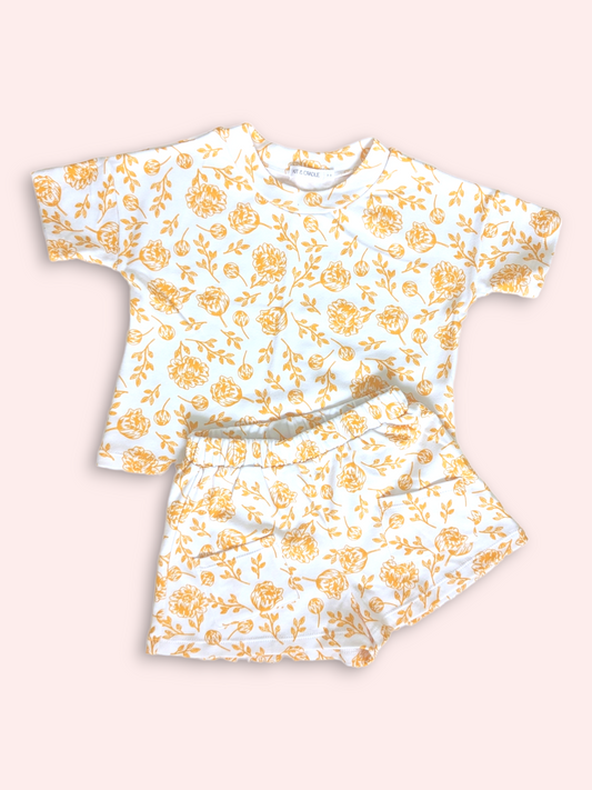 Organic Cotton Tee & Shorts Set - Golden Peony