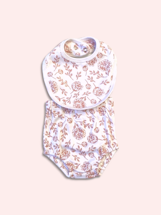 Bib & Bloomers Set - Blush Peony