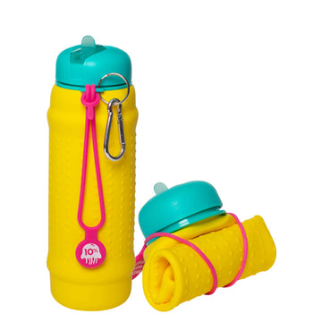 Yellow, Teal + Pink collapsible water bottle