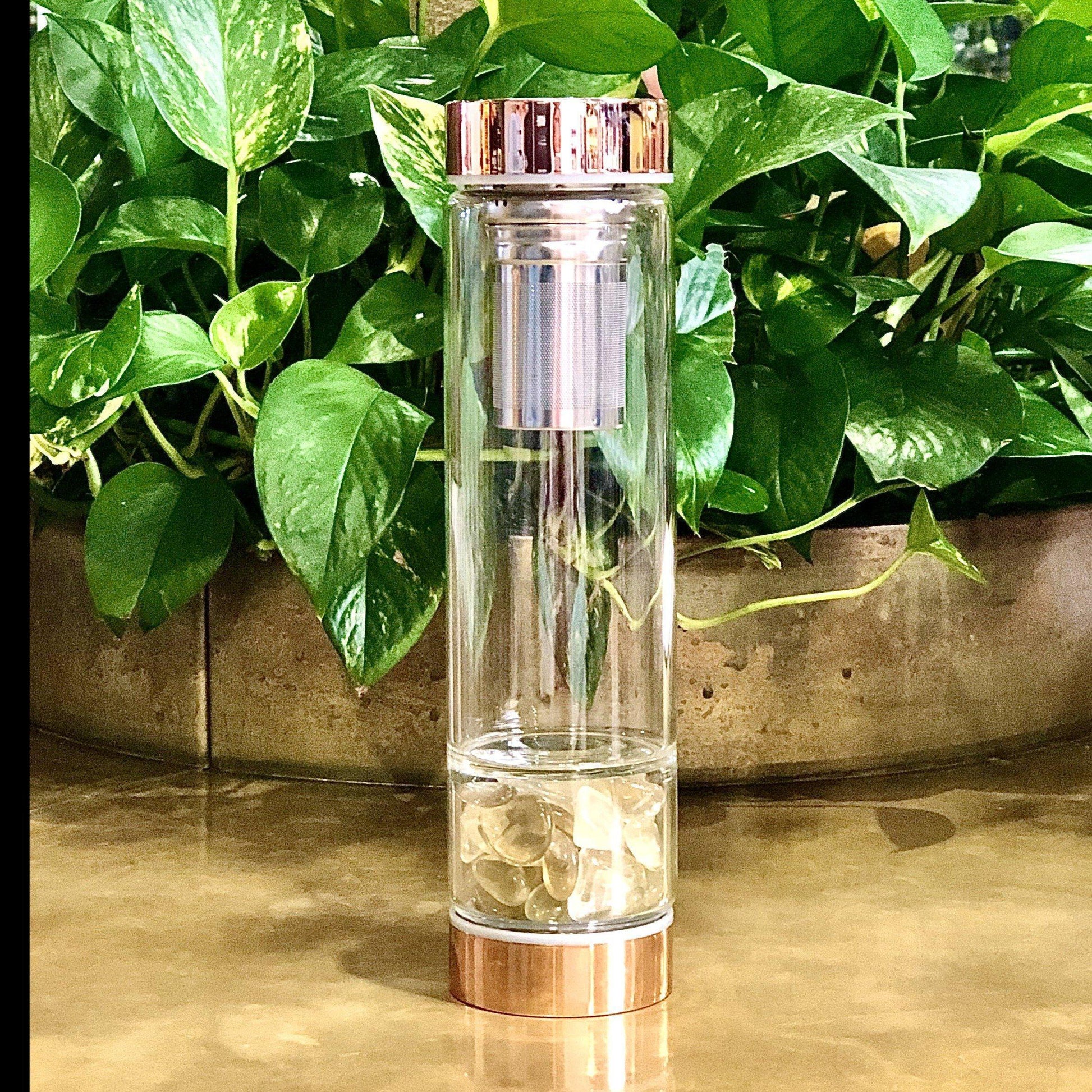 Rose Gold Crystal Bottle with Gemstone Base and Tea InfuserSustainable Kitchen - Us and the Earth