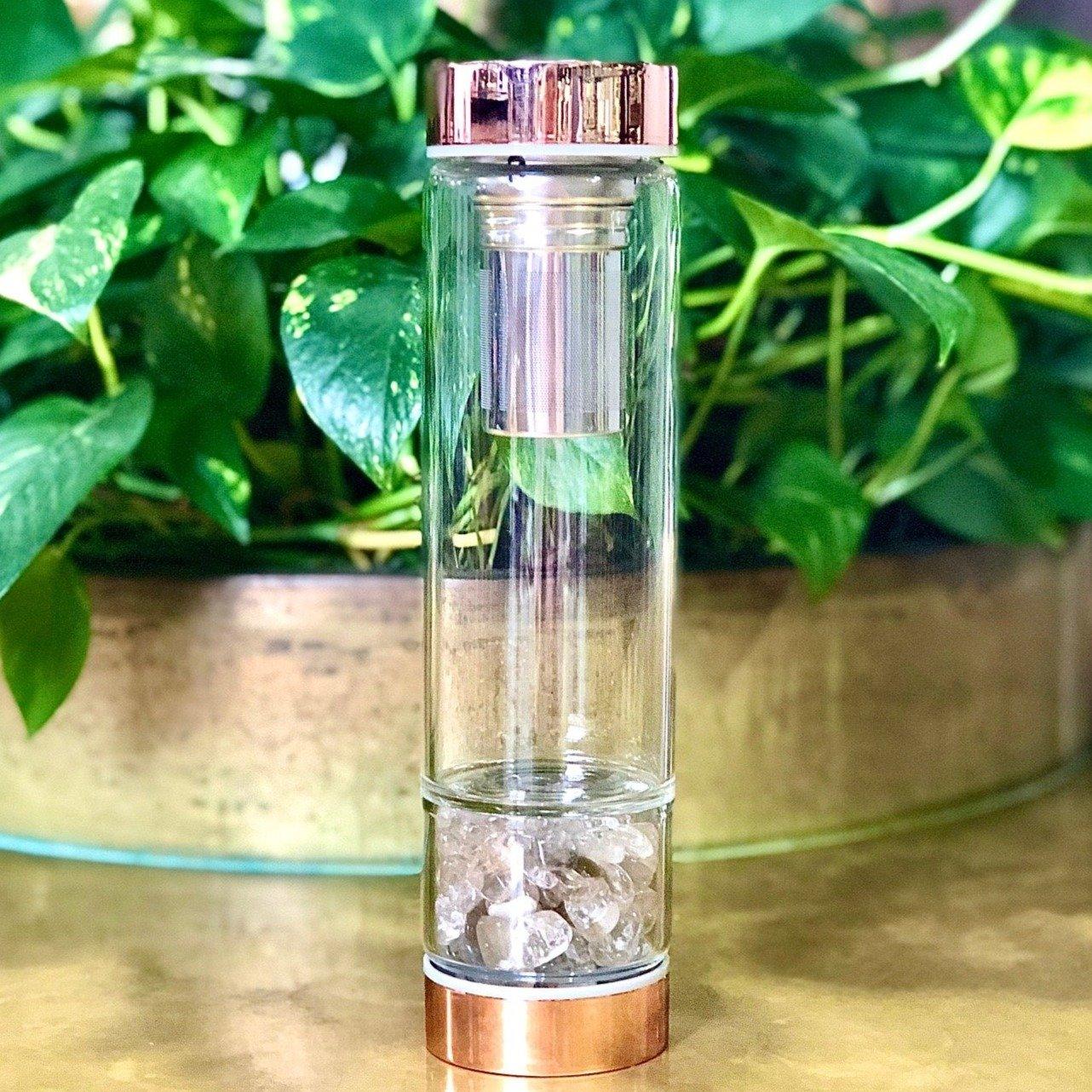 Rose Gold Crystal Bottle with Gemstone Base and Tea InfuserSustainable Kitchen - Us and the Earth