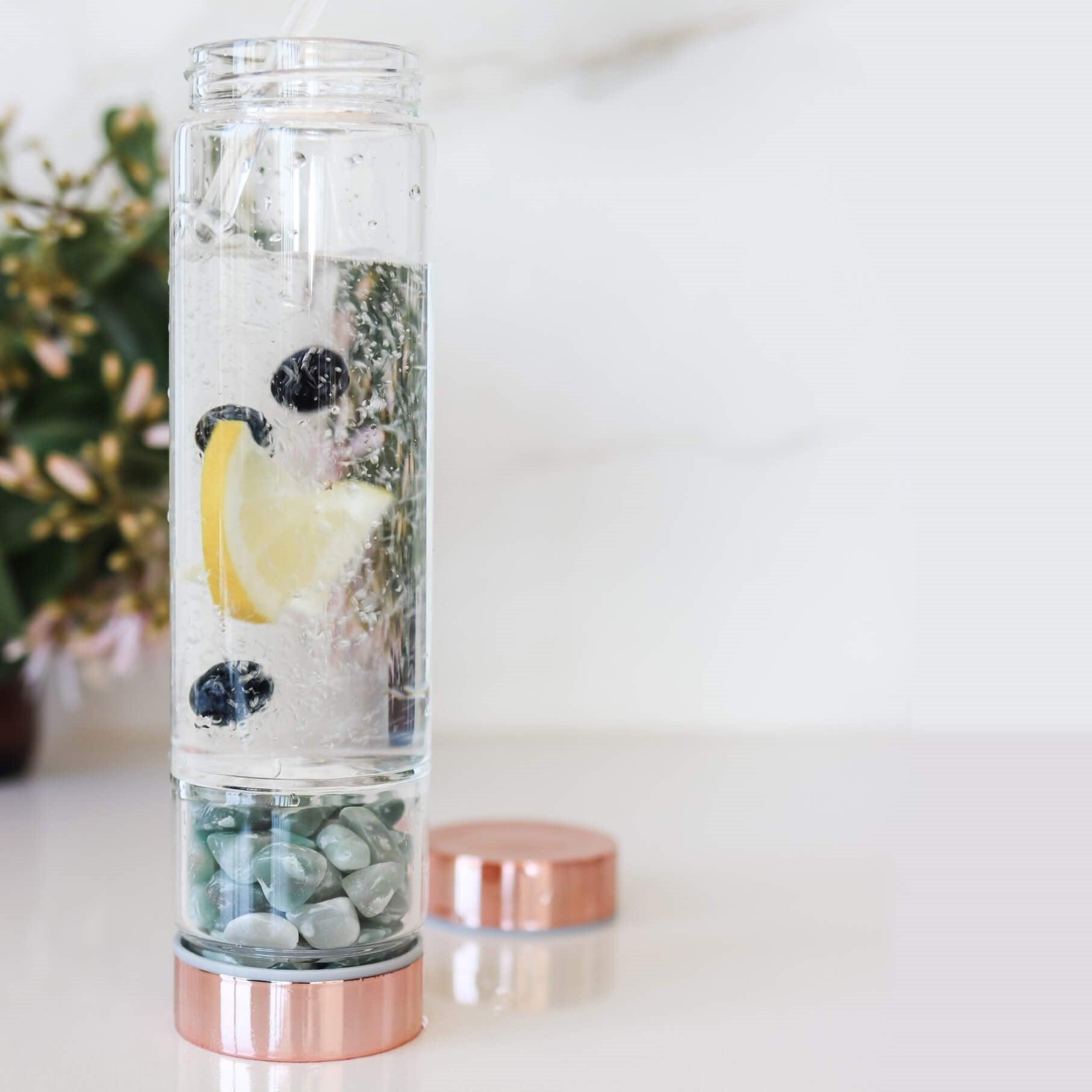 Rose Gold Crystal Bottle with Gemstone Base and Tea InfuserSustainable Kitchen - Us and the Earth