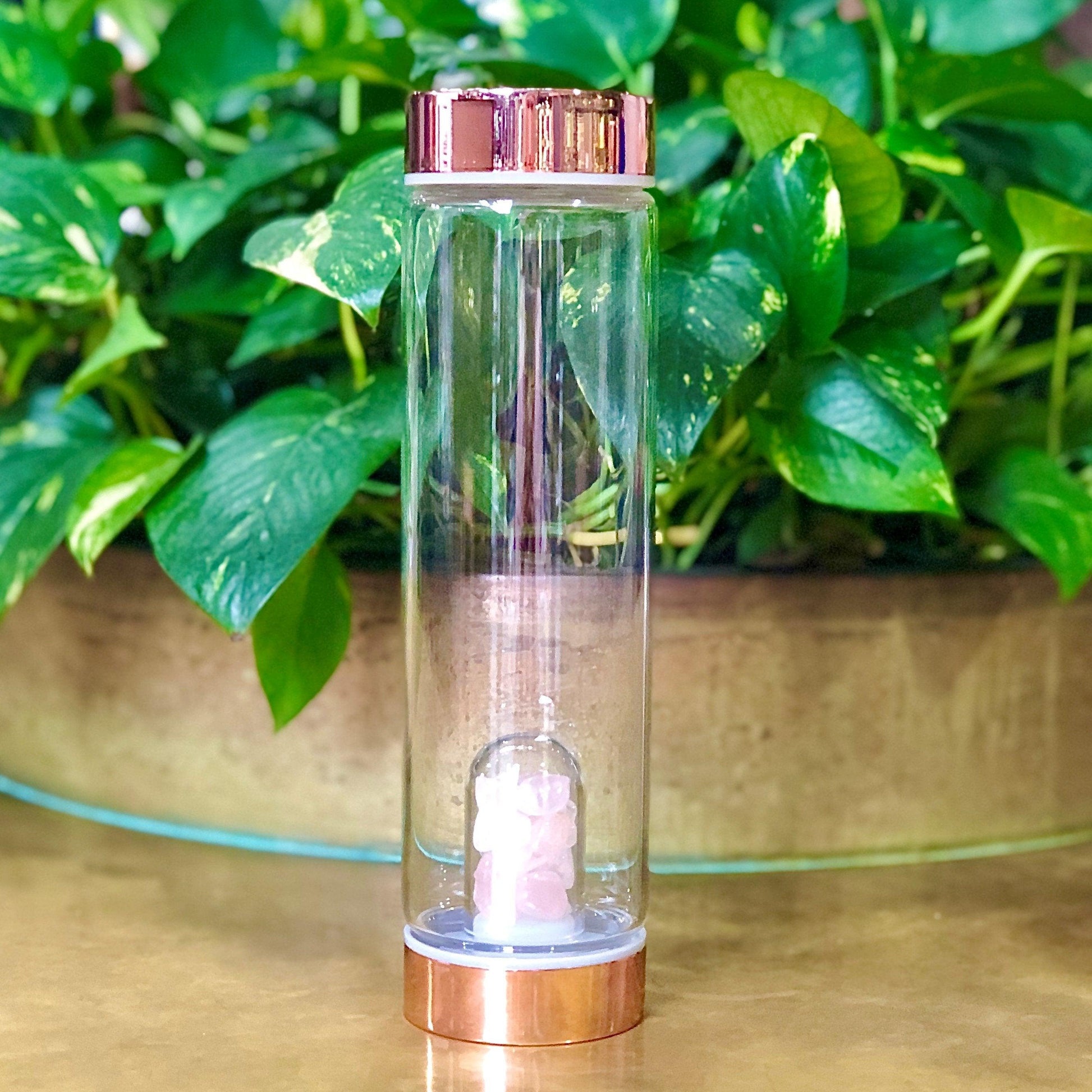 Rose Gold Crystal Water Bottle - 550ml with Gemstone PodSustainable Kitchen - Us and the Earth