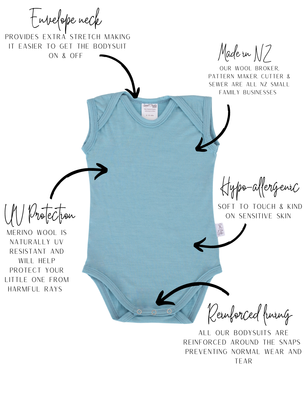 Sweet Cheeks Merino Singlet Bodysuit - Madei n New Zealand