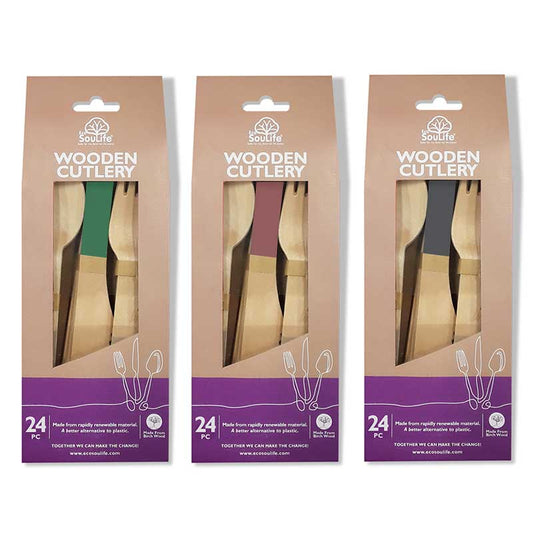 Wooden Coloured Cutlery 24PC Set