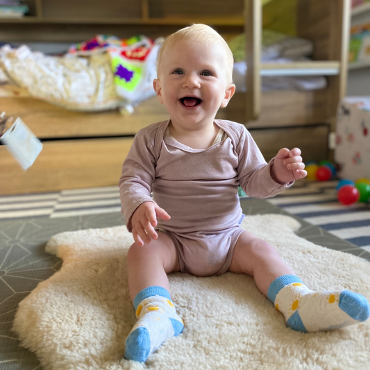 Baby Merino Crew Socks | Sky Blue & Navy Stripe