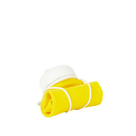 Yellow, White + White collapsible bottle