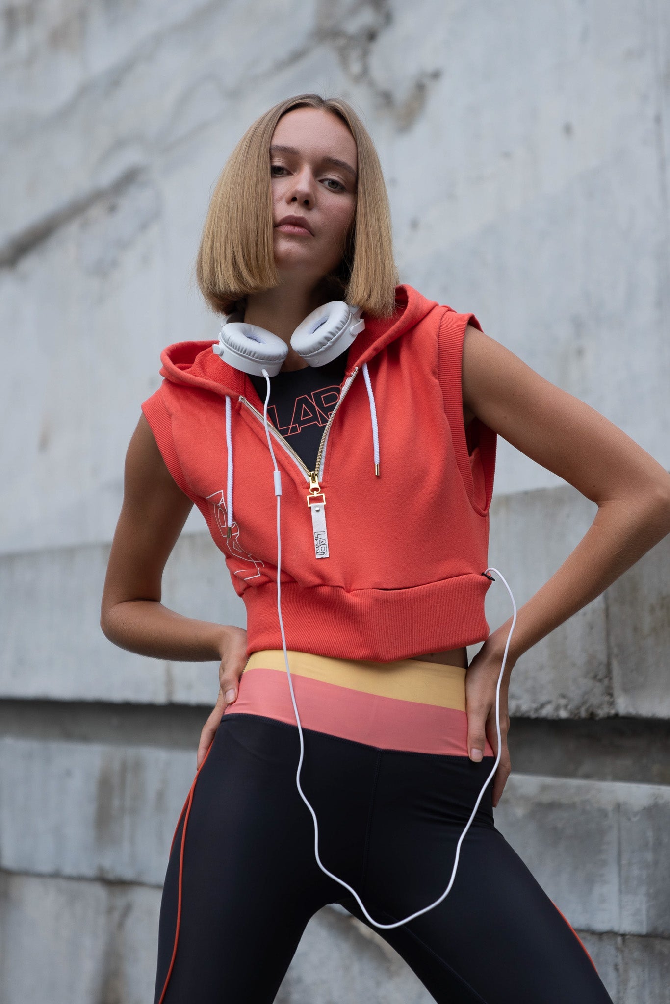 Backtrack Sleeveless Ribbed Hoodie in Tangerine