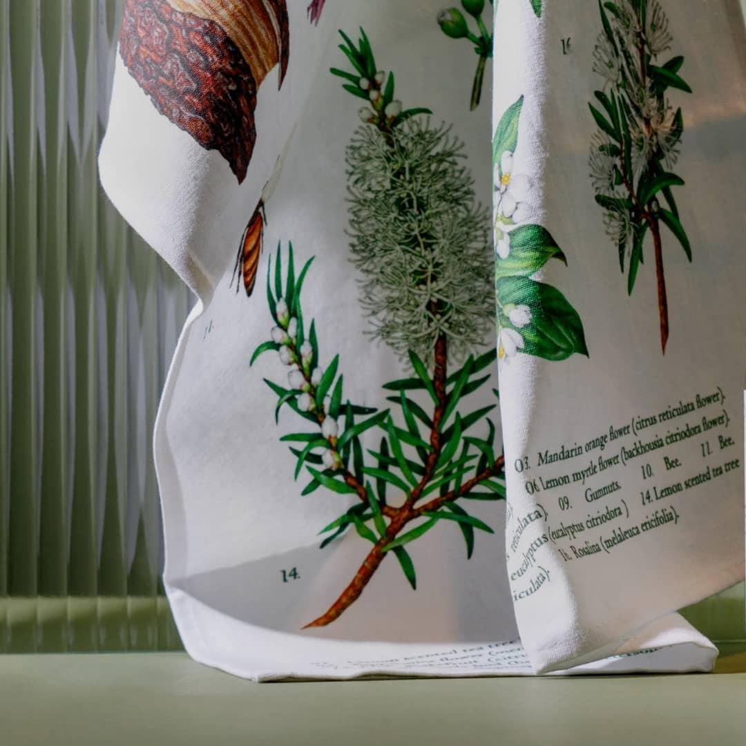 Linen and Cotton Tea Towel - Australian Botanical Print | Koala Eco