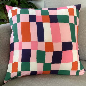 Navy and Pink Checks Cushion Cover