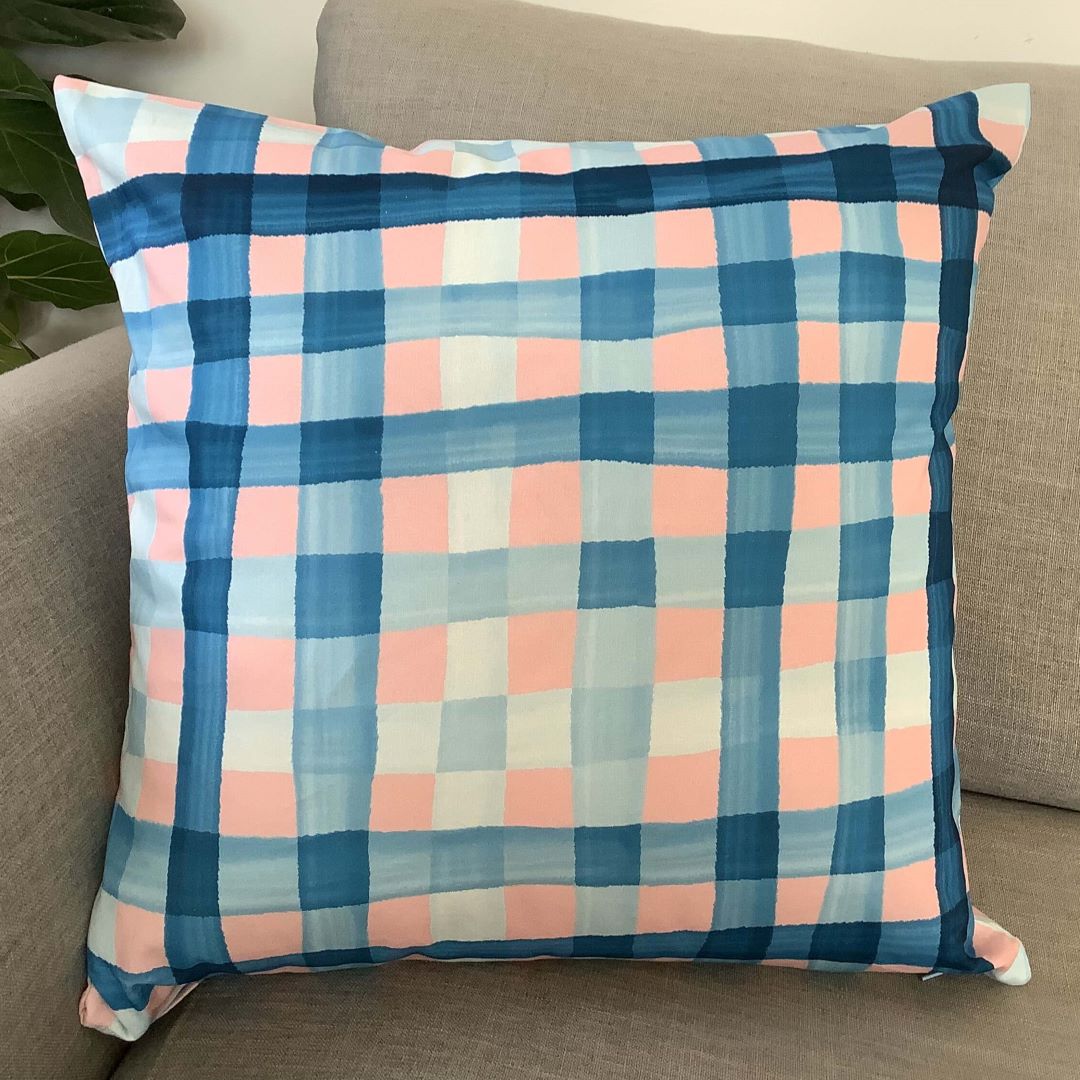 Gingham in Blue and Pink Cushion Cover